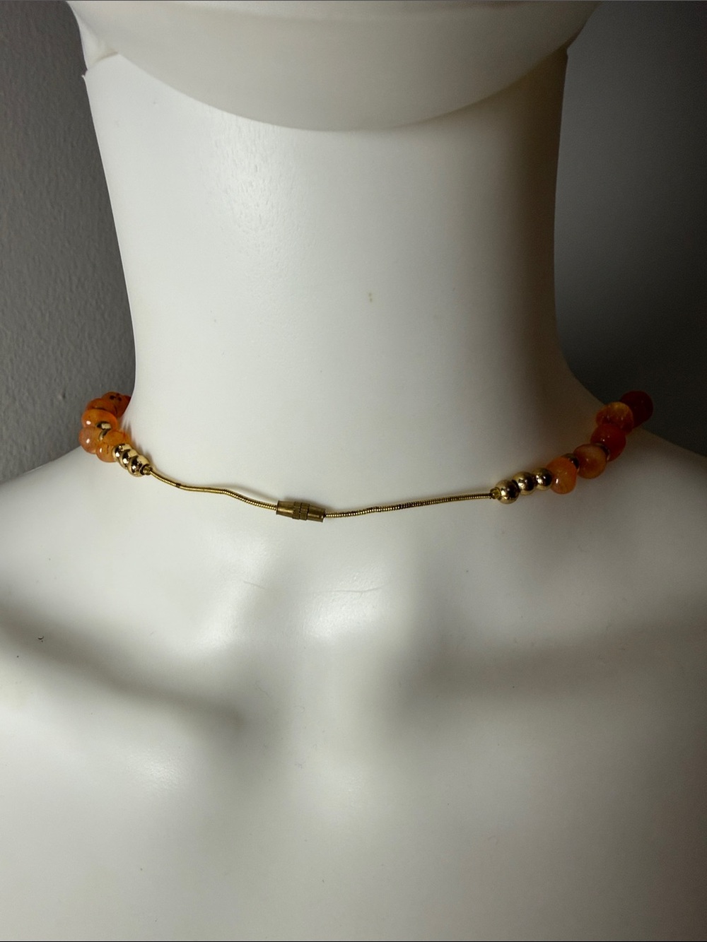 Vintage Nepalese Carnelian Agate Heart Bead Necklace - Orange - Picture 3 of 4